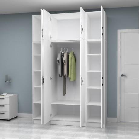 Vivian Megapap four doors melamine wardrobe with cabinet in white color 160x51,8x240cm.