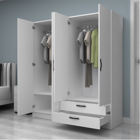 Vivian Megapap four doors melamine wardrobe in white color 160x51.8x181cm.