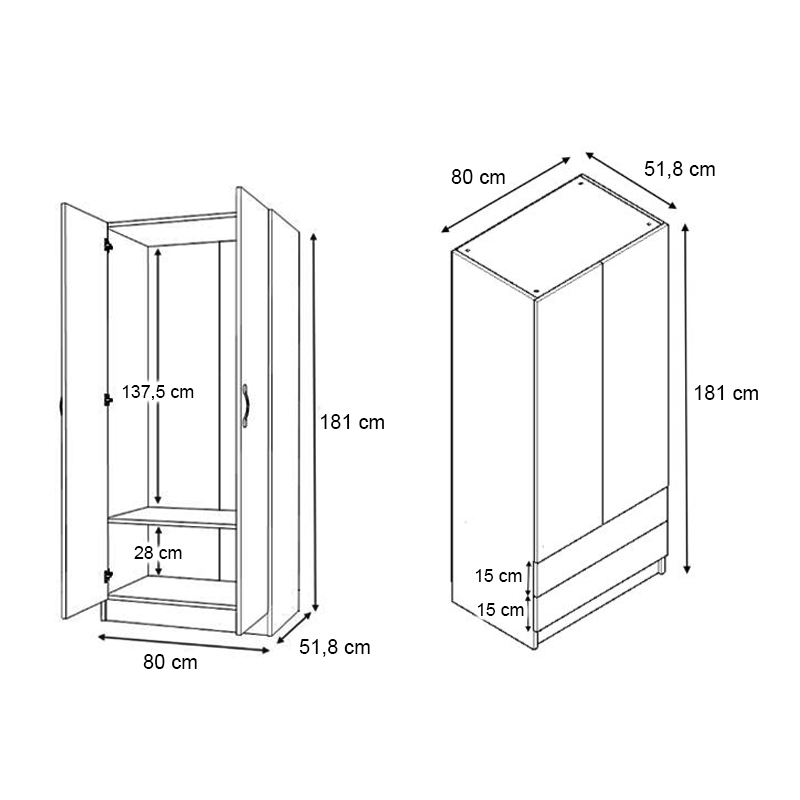 Vivian Megapap four doors melamine wardrobe in white color 160x51.8x181cm.