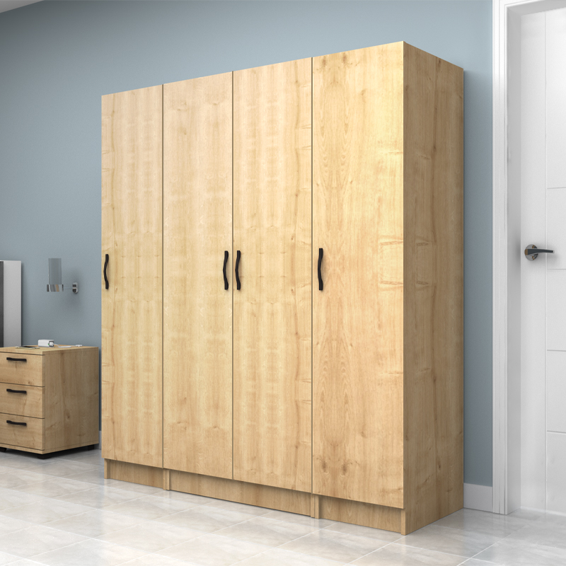 Vivian Megapap four doors melamine wardrobe in oak color 160x51.8x181cm.