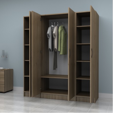 Vivian Megapap four doors melamine wardrobe in walnut color 160x51.8x181cm.