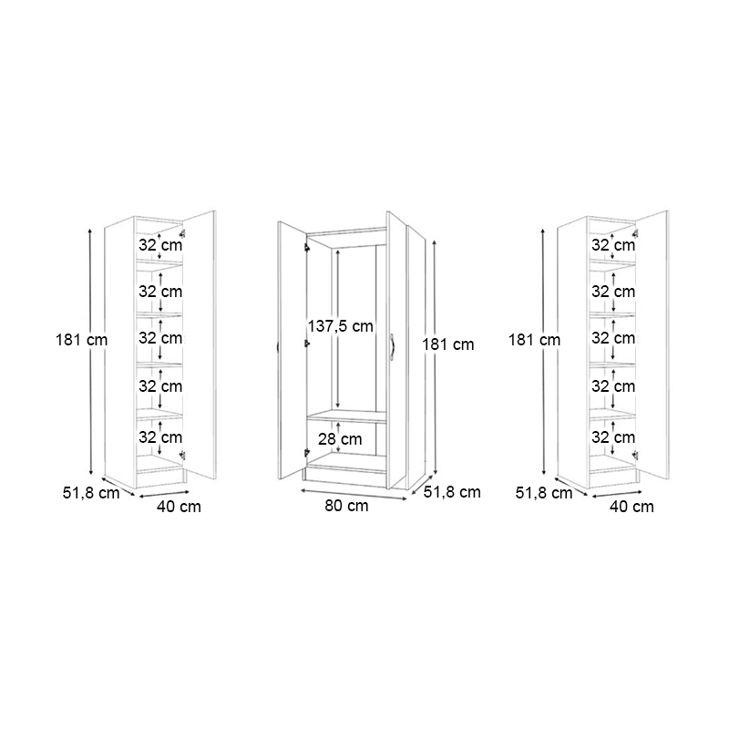 Vivian Megapap four doors melamine wardrobe in walnut color 160x51.8x181cm.