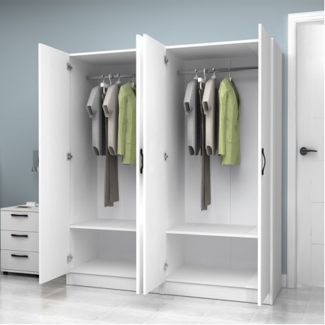 Vivian Megapap four doors melamine wardrobe in white color 160x51.8x181cm.