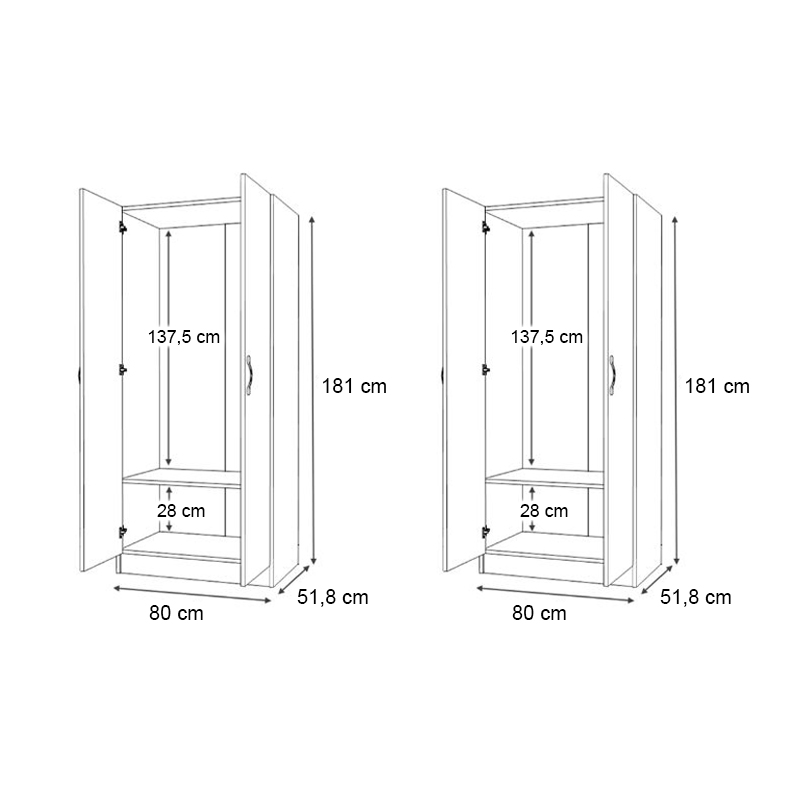 Vivian Megapap four doors melamine wardrobe in white color 160x51.8x181cm.