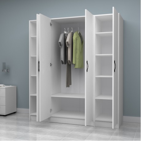 Vivian Megapap four doors melamine wardrobe in white color 160x51.8x181cm.