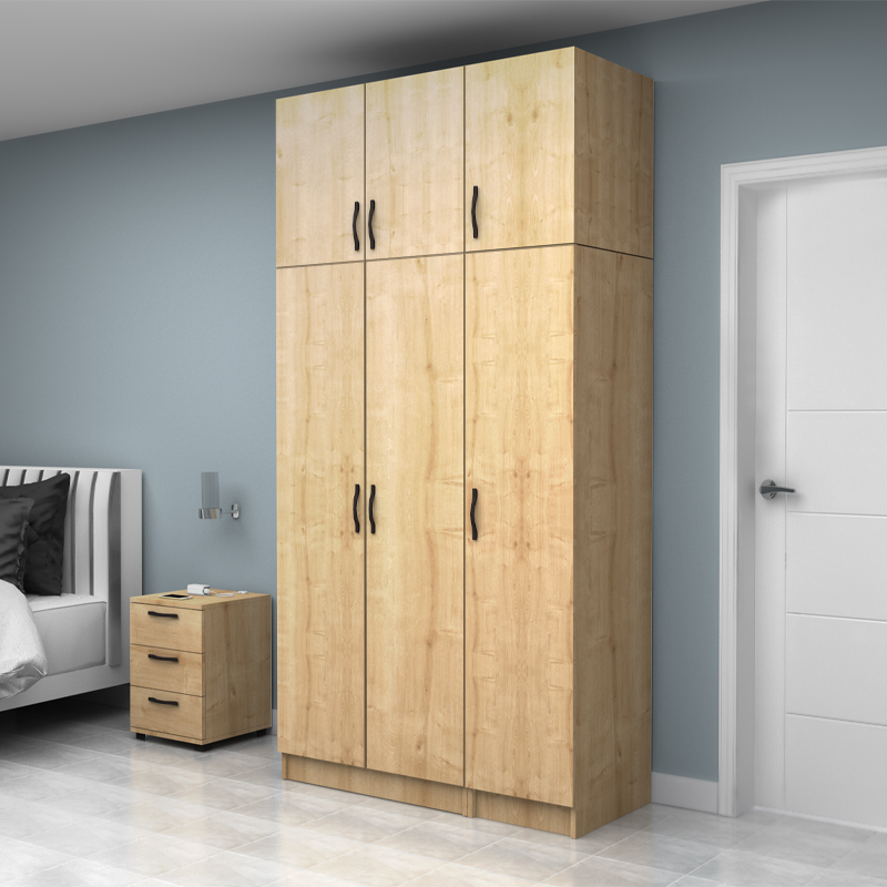 Vivian Megapap three doors melamine wardrobe with cabinet in oak color 120x51.8x240cm.