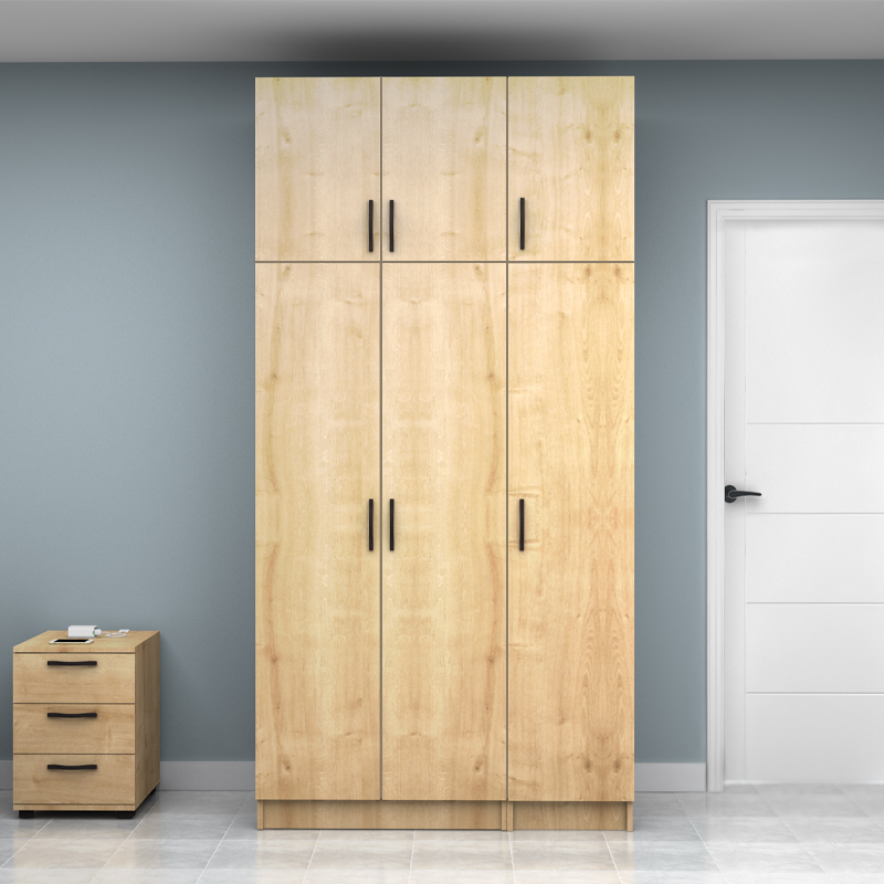 Vivian Megapap three doors melamine wardrobe with cabinet in oak color 120x51.8x240cm.