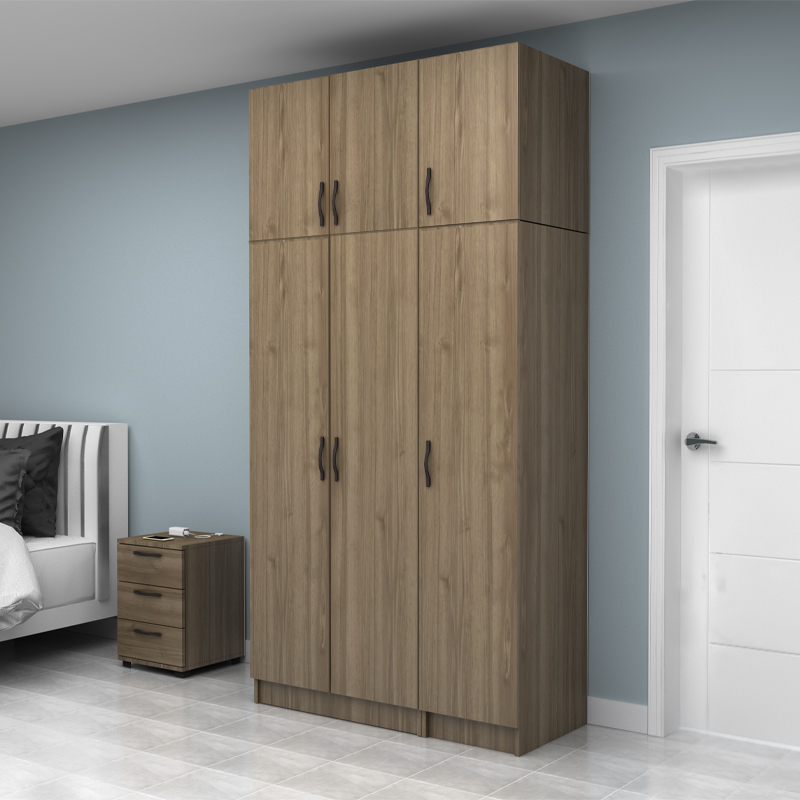 Vivian Megapap three doors melamine wardrobe with cabinet in walnut color 120x51.8x240cm.