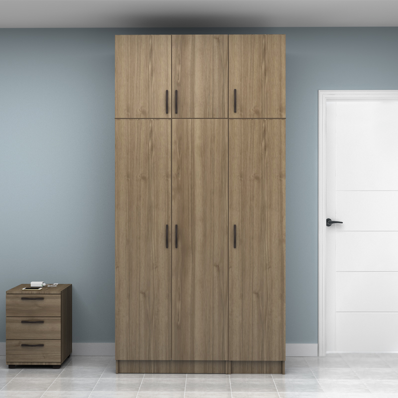 Vivian Megapap three doors melamine wardrobe with cabinet in walnut color 120x51.8x240cm.