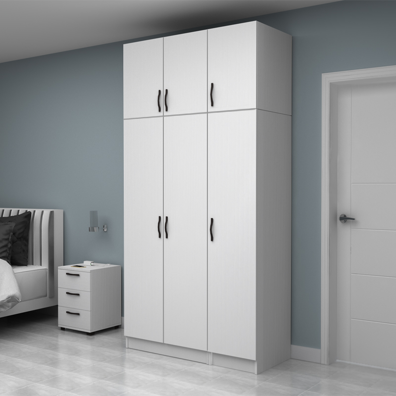 Vivian Megapap three doors melamine wardrobe with cabinet in white color 120x51.8x240cm.