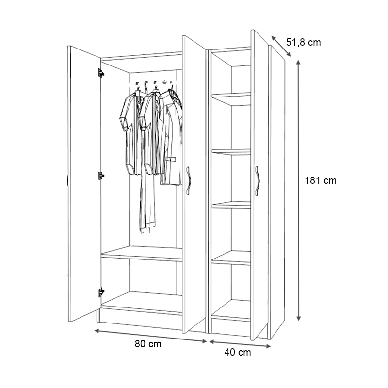 Vivian Megapap three doors melamine wardrobe in oak color 120x51.8x181cm.