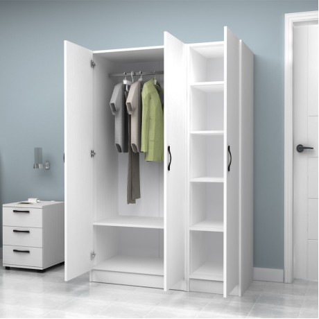 Vivian Megapap three doors melamine wardrobe in white color 120x51.8x181cm.