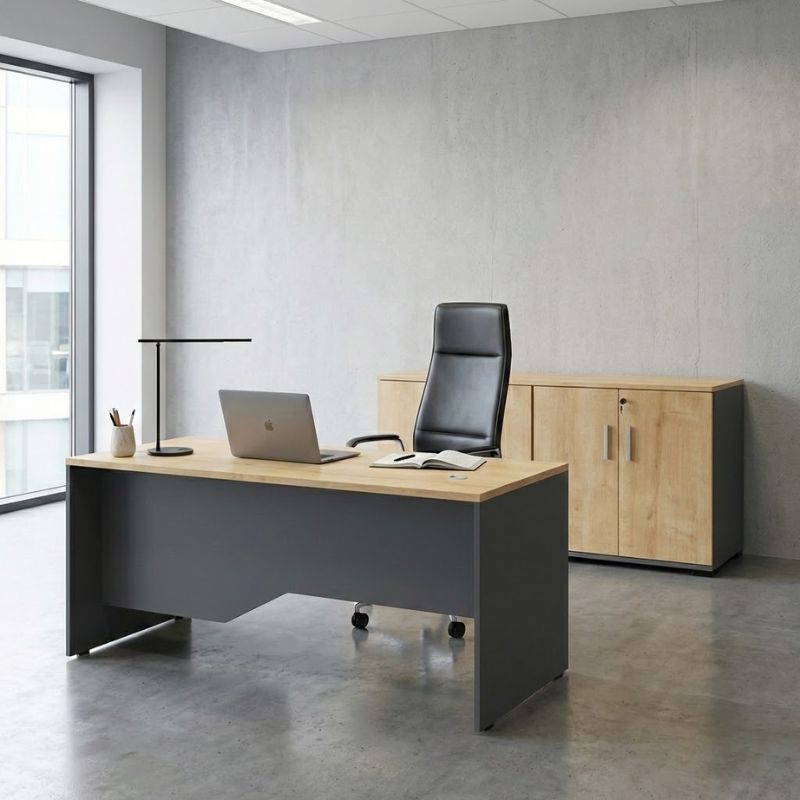 Venturo Megapap melamine office file cabinet in anthracite - oak color 160x40x80cm.