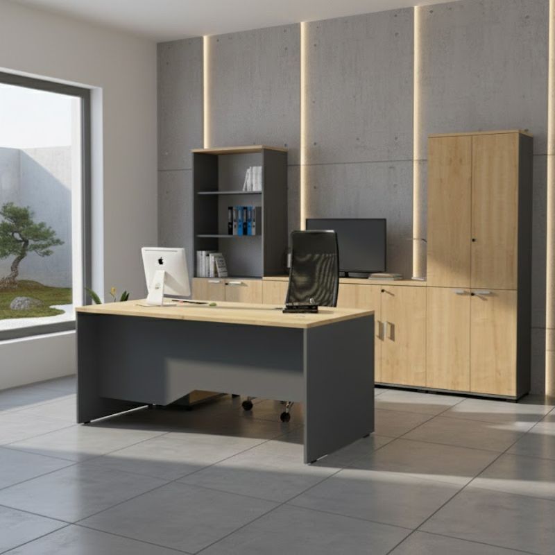Venturo Megapap melamine office file cabinet in anthracite - oak color 80x40x80cm.