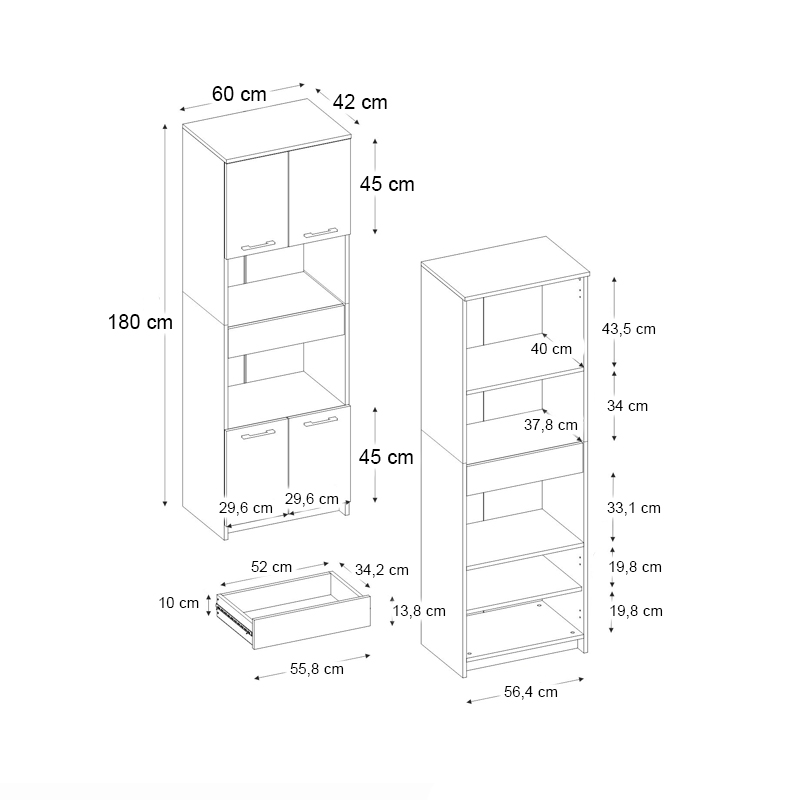 Alvento Megapap melamine multipurpose cabinet in white color 60x42x180cm.