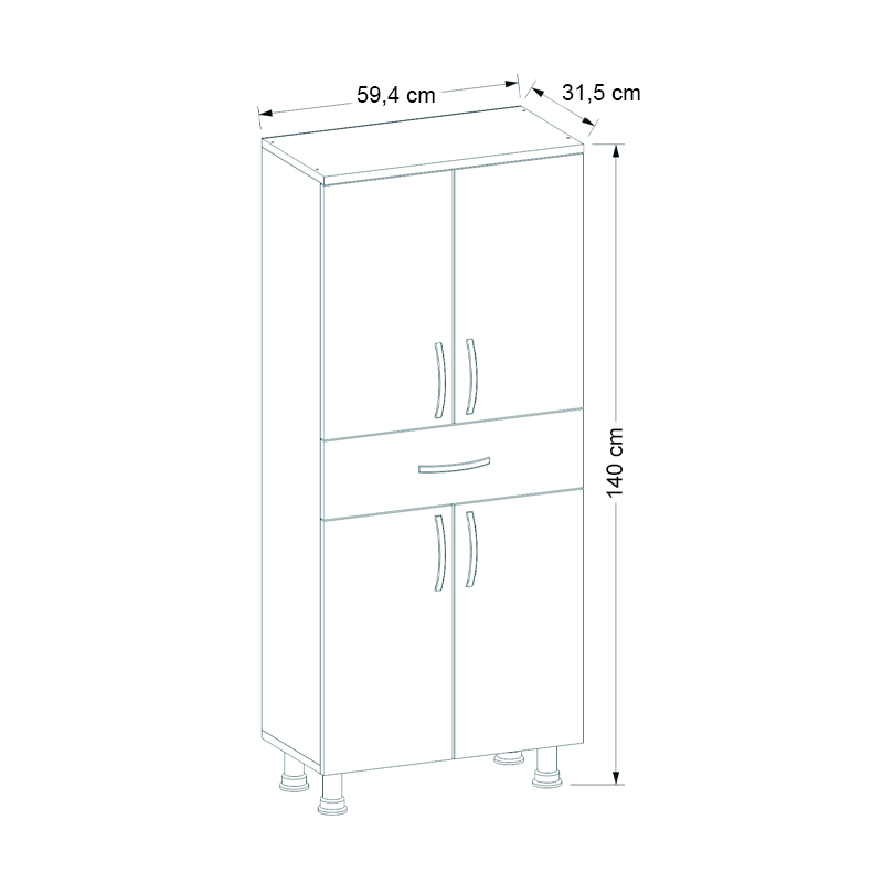 Montana Megapap melamine multipurpose cabinet in white color 59,4x31,5x140cm.