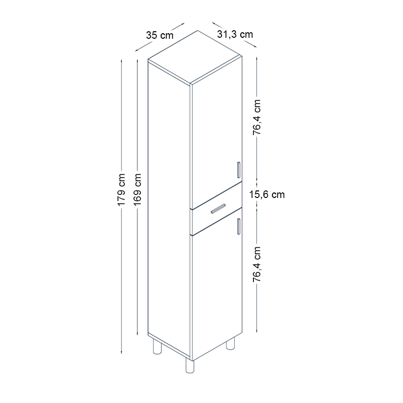Selina Megapap melamine kitchen/bathroom cabinet in anthracite color 35x31x179cm.