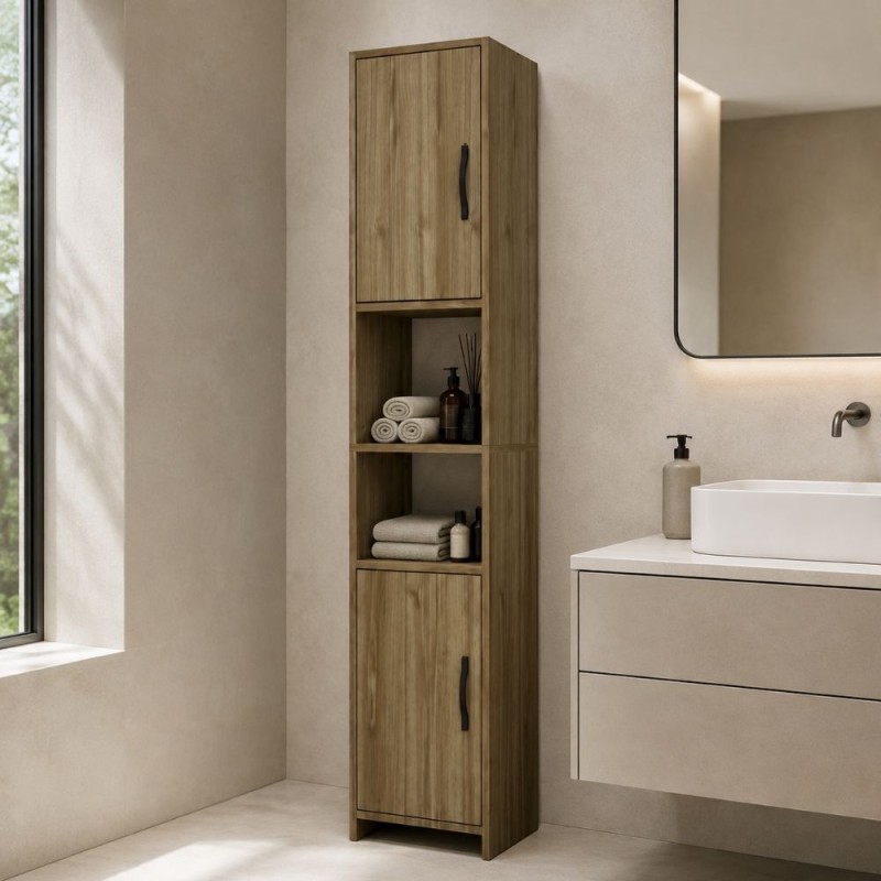 Vero Megapap melamine kitchen / bathroom cabinet in walnut color 35x29.6x180cm.