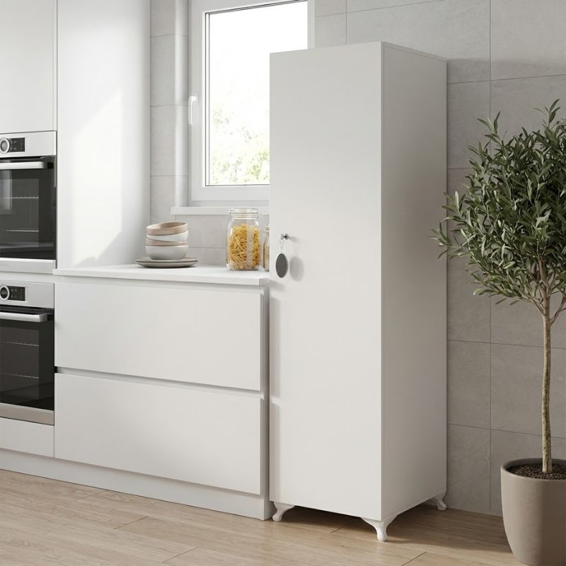 Zehra Megapap melamine multipurpose cabinet in white color 30x32x168cm.