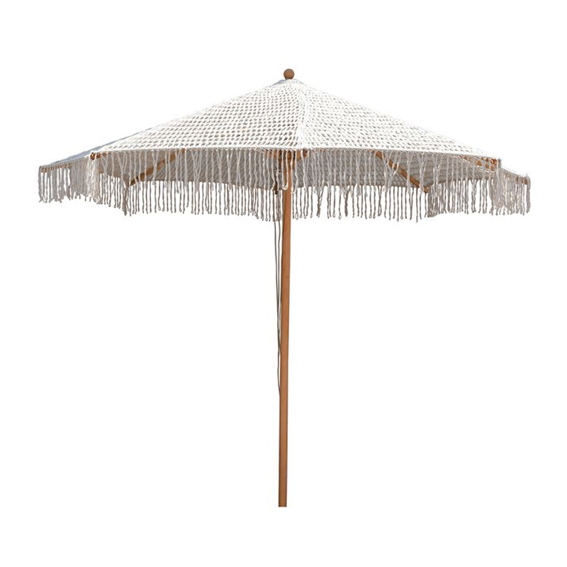Wooden Beech UMBRELLA 250x250cm, Macrame Knitted Beige