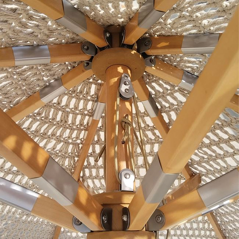 Wooden Beech UMBRELLA 250x250cm, Macrame Knitted Beige