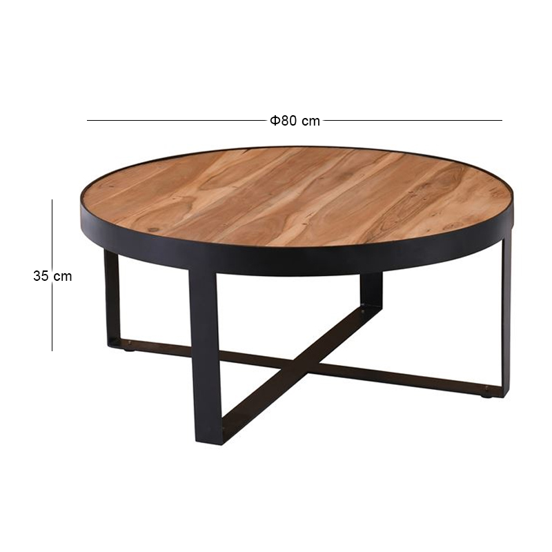 OVEN-W Coffee Table d.80x35 Acacia Natural Finish (Black Paint)