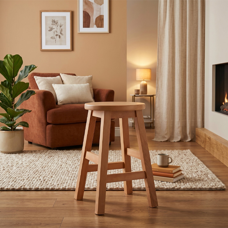 Beech Stool H.50cm Square Polish Natural