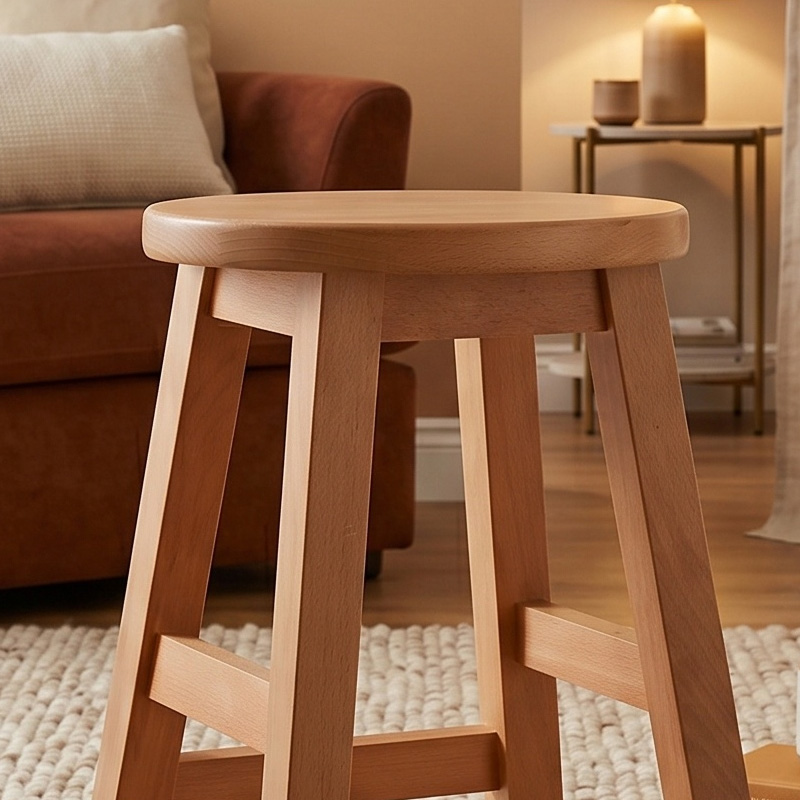 Beech Stool H.50cm Square Polish Natural