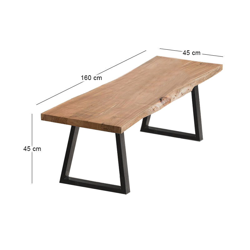 LIZARD Slim Bench 160x45x45 Acacia Natural Finish (Black Paint)