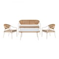 PALERMO Set (4 pcs) Metal White/Wicker Natural/Cushions Beige