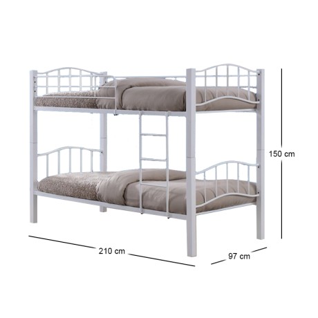 PALOMA Double Deck Bed 90x200 Metal White/Wood White