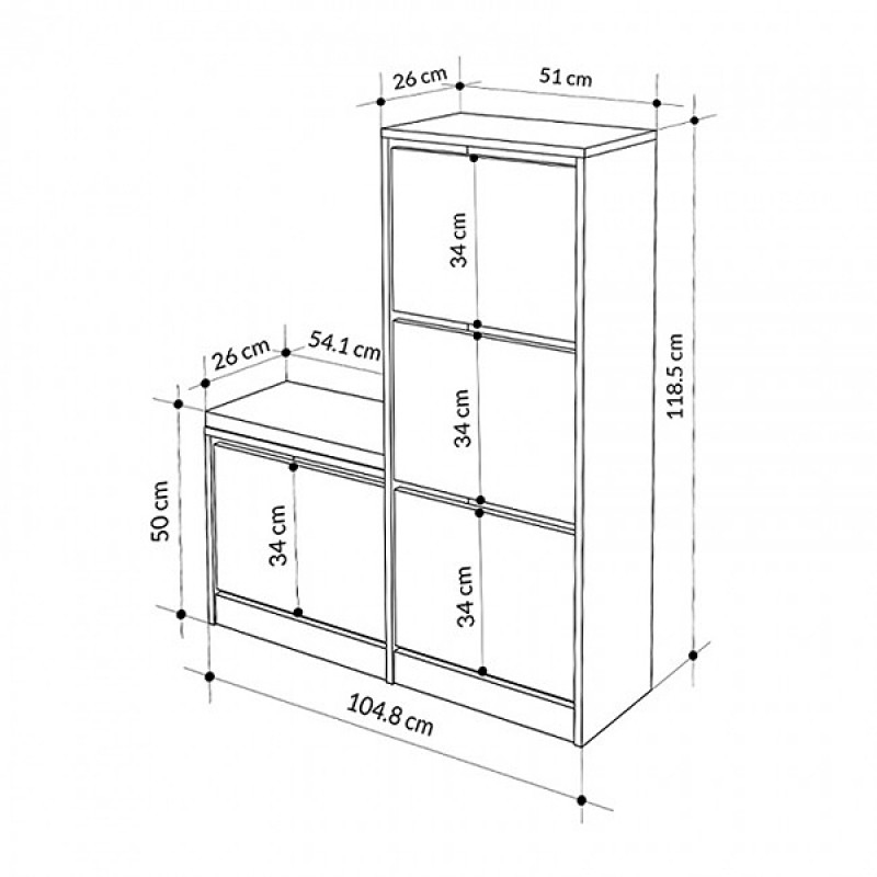 Dude Megapap melamine bench - shoe rack in light brown color 104,8x26x118,5cm.