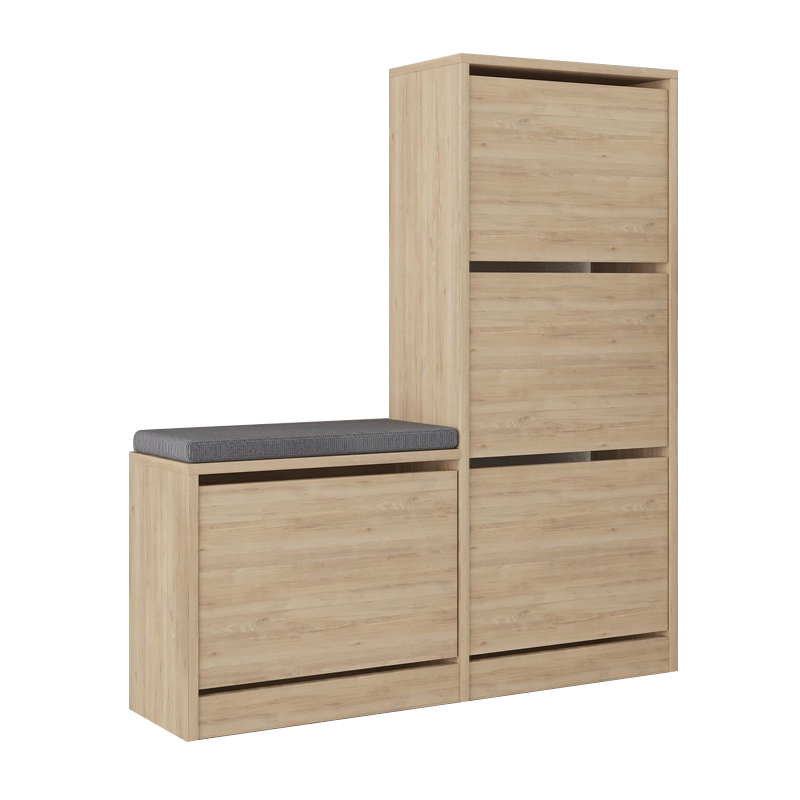 Dude Megapap melamine bench - shoe rack in oak color 104,8x26x118,5cm.
