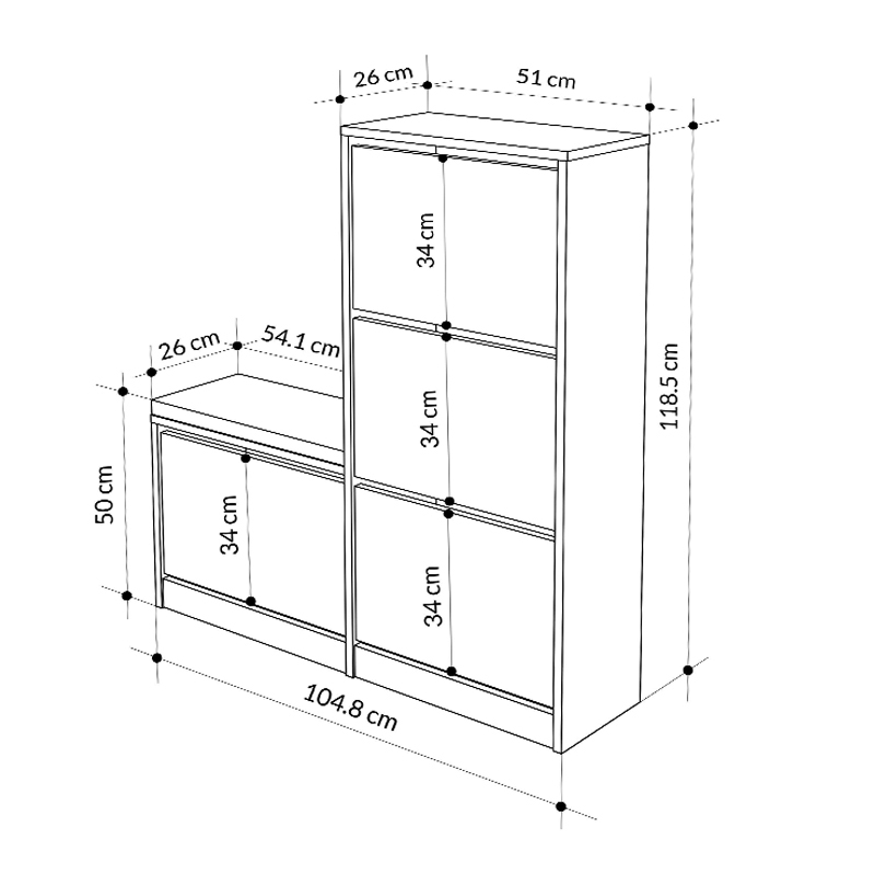 Dude Megapap melamine bench - shoe rack in white color 104,8x26x118,5cm.