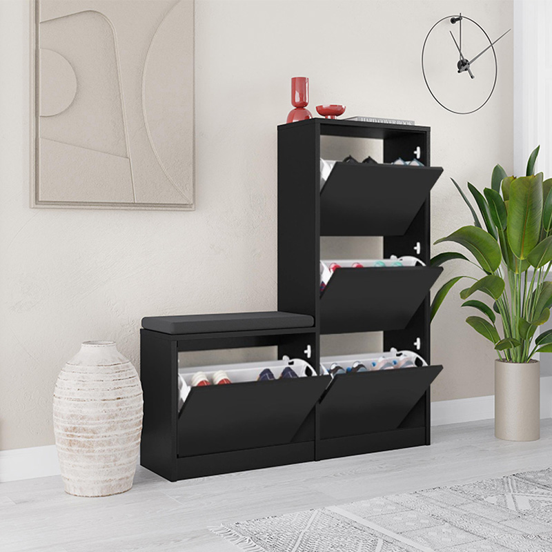 Dude Megapap melamine bench - shoe rack in black color 104,8x26x118,5cm.
