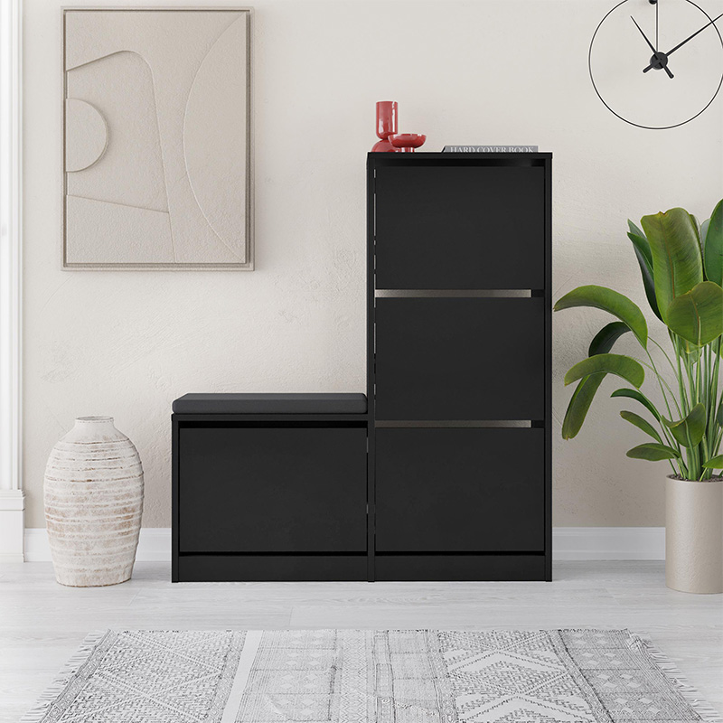 Dude Megapap melamine bench - shoe rack in black color 104,8x26x118,5cm.