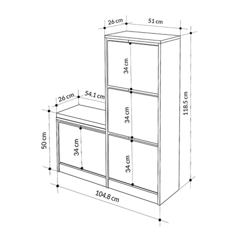 Dude Megapap melamine bench - shoe rack in black color 104,8x26x118,5cm.