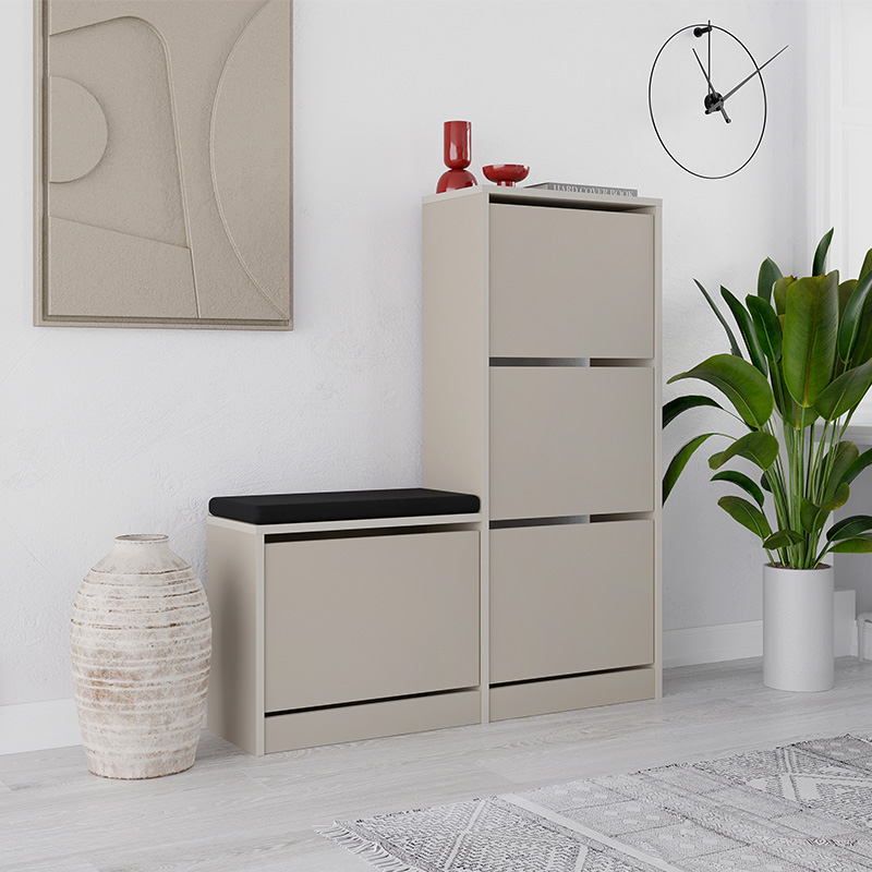Dude Megapap melamine bench - shoe rack in sandstone color 104,8x26x118,5cm.