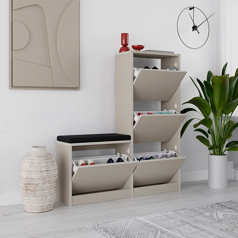 Dude Megapap melamine bench - shoe rack in sandstone color 104,8x26x118,5cm.