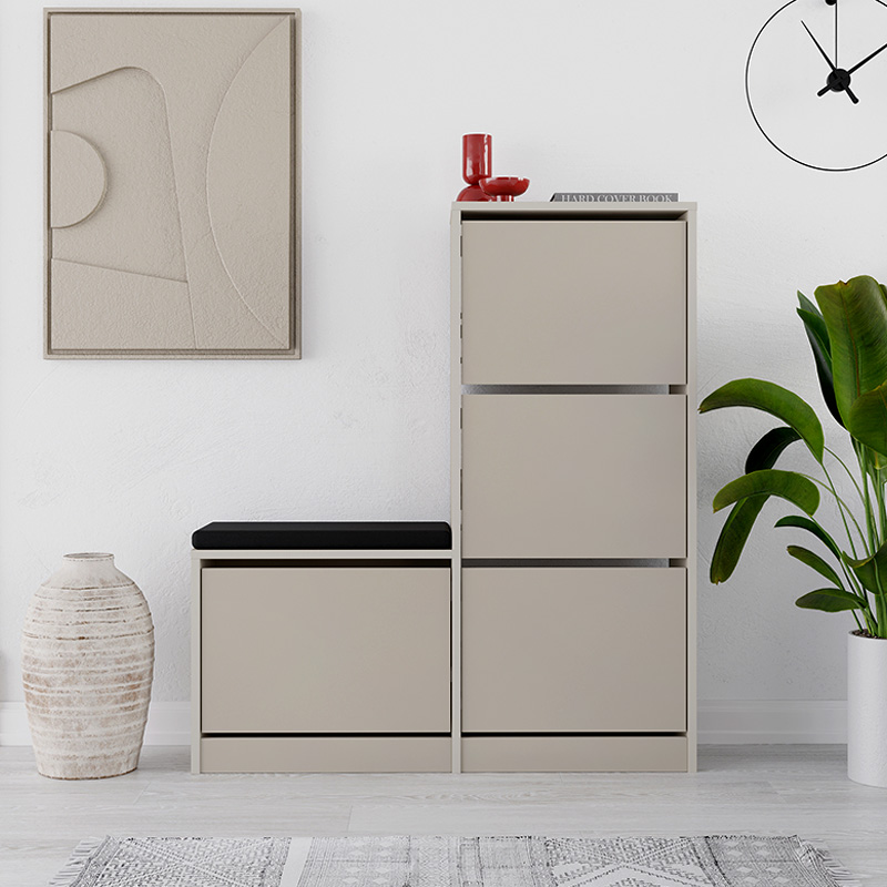 Dude Megapap melamine bench - shoe rack in sandstone color 104,8x26x118,5cm.