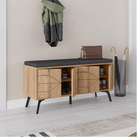 Dune Megapap melamine shoe bench in sapphire oak color 107x35x55cm.