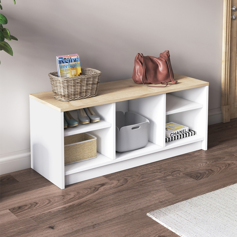 London Megapap melamine shoe cabinet in white - sapphire oak color 100x35x40cm.
