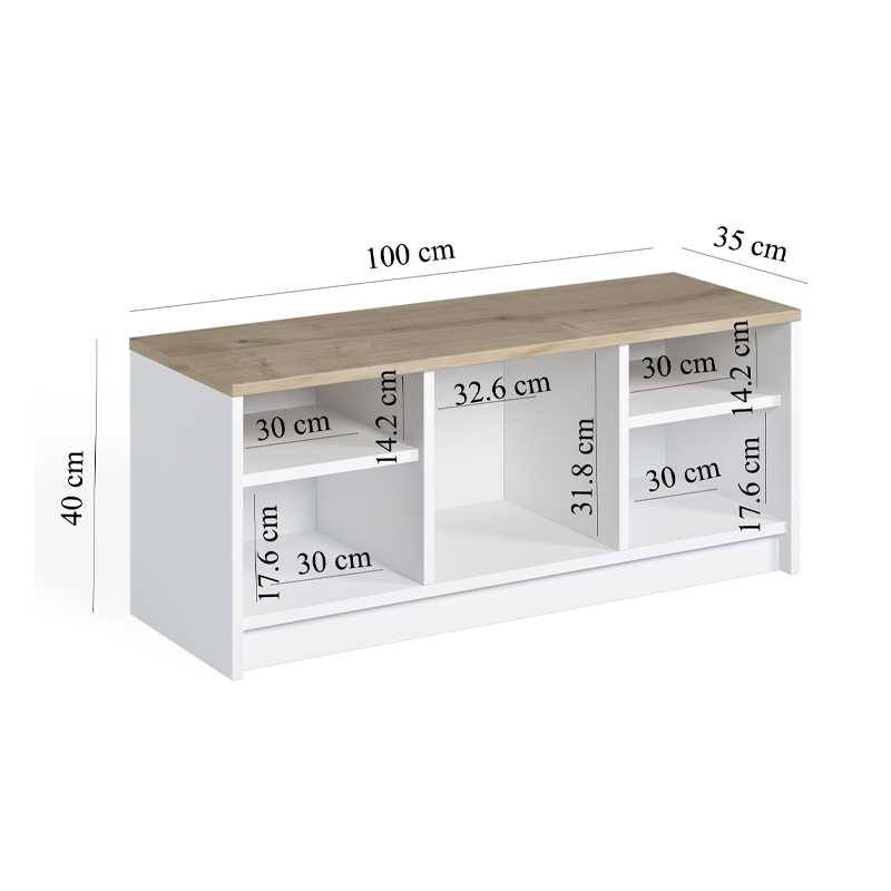 London Megapap melamine shoe cabinet in white - sapphire oak color 100x35x40cm.