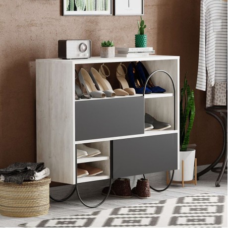 Παπουτσοθήκη Norfolk Megapap χρώμα λευκό αντικέ 97x35x94,5εκ.