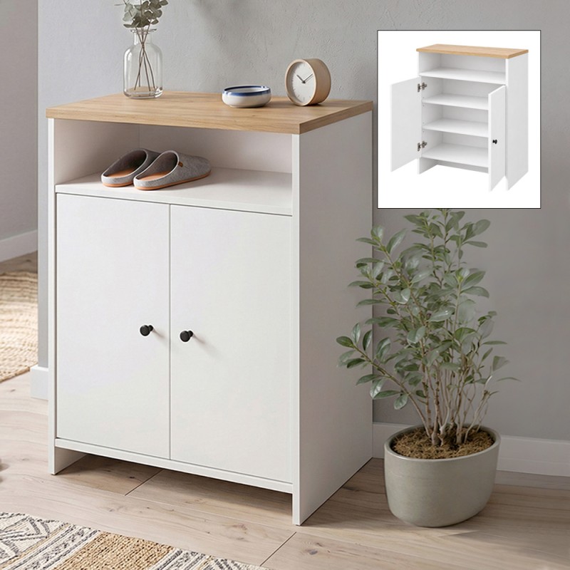 Esun Megapap melamine shoe cabinet in white - sapphire oak color 62x35x86cm.