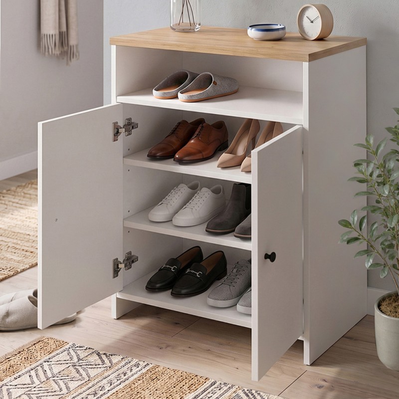 Esun Megapap melamine shoe cabinet in white - sapphire oak color 62x35x86cm.