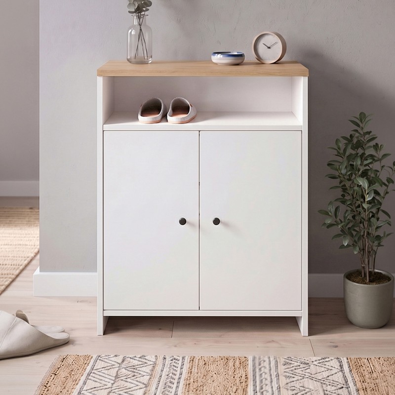 Esun Megapap melamine shoe cabinet in white - sapphire oak color 62x35x86cm.