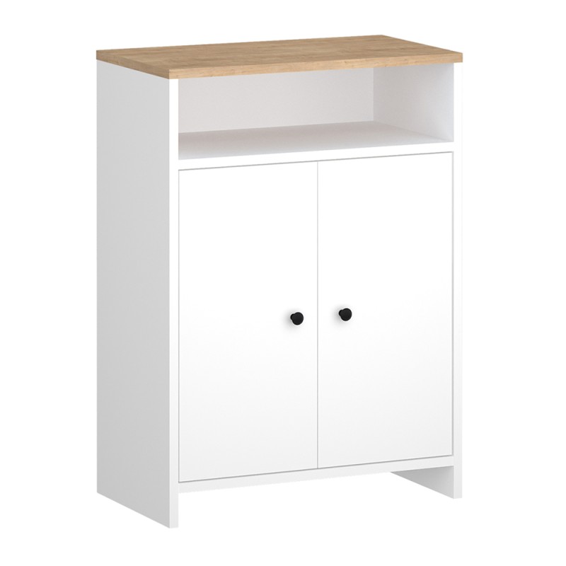 Esun Megapap melamine shoe cabinet in white - sapphire oak color 62x35x86cm.