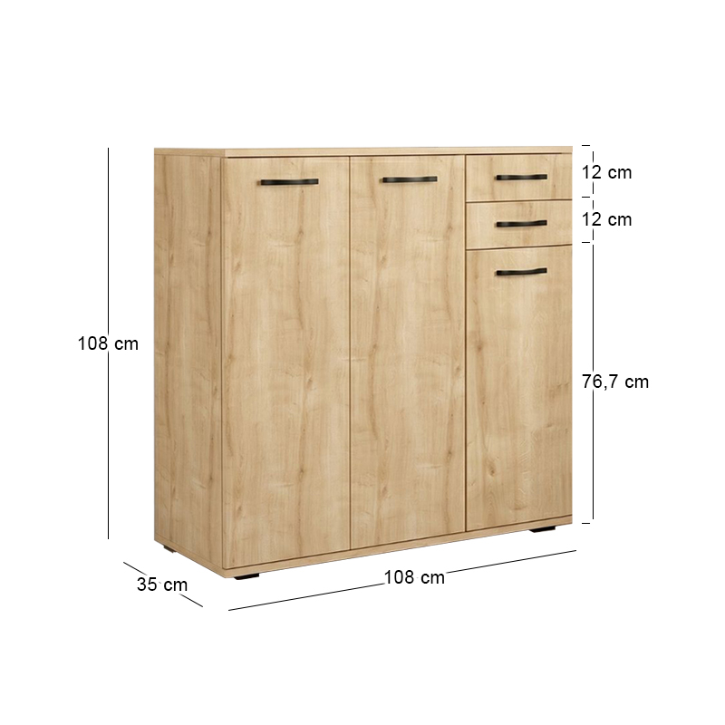 Infinity Megapap melamine shoe cabinet in oak color 108x35x108cm.