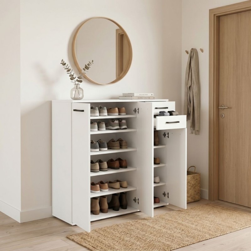 Infinity Megapap melamine shoe cabinet in white color 108x35x108cm.